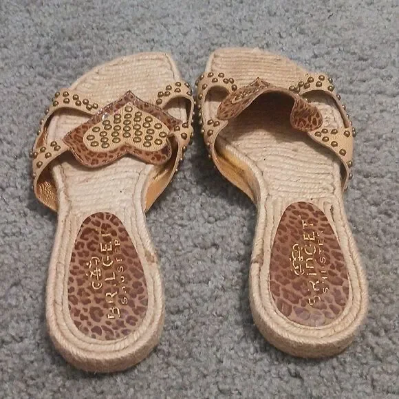 Bridget Shuster tan cheetah heart slides sandals Sz 8 EUC - Picture 5 of 11